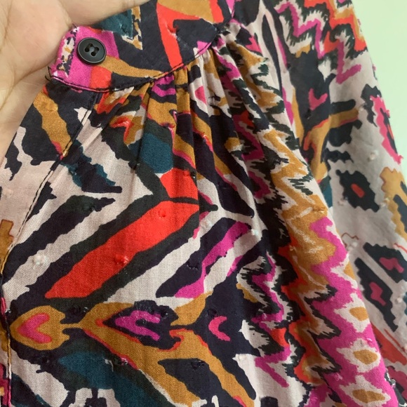 ZARA Boho Tunic Dress L Ikat Tribal Print Long Sleeve Button Cuff - Picture 6 of 15